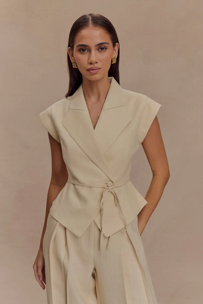 Andina Shortsleeve Linen Top Natural Beige