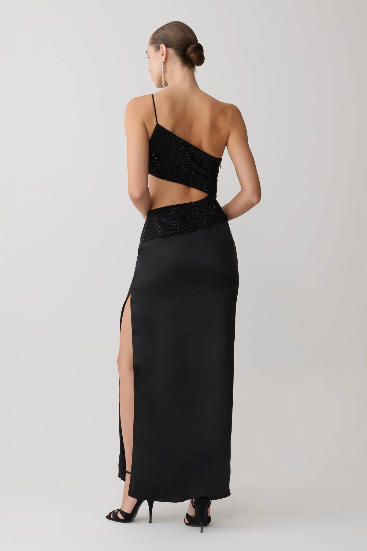Athena One Shoulder Diamante Maxi Dress Black