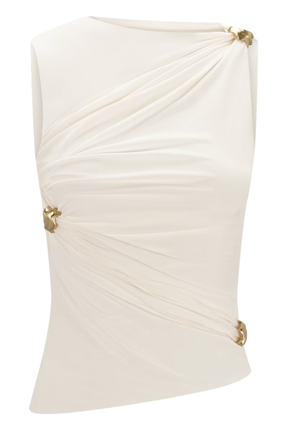 Amia Slinky Sleeveless Top With Hardware Ivory