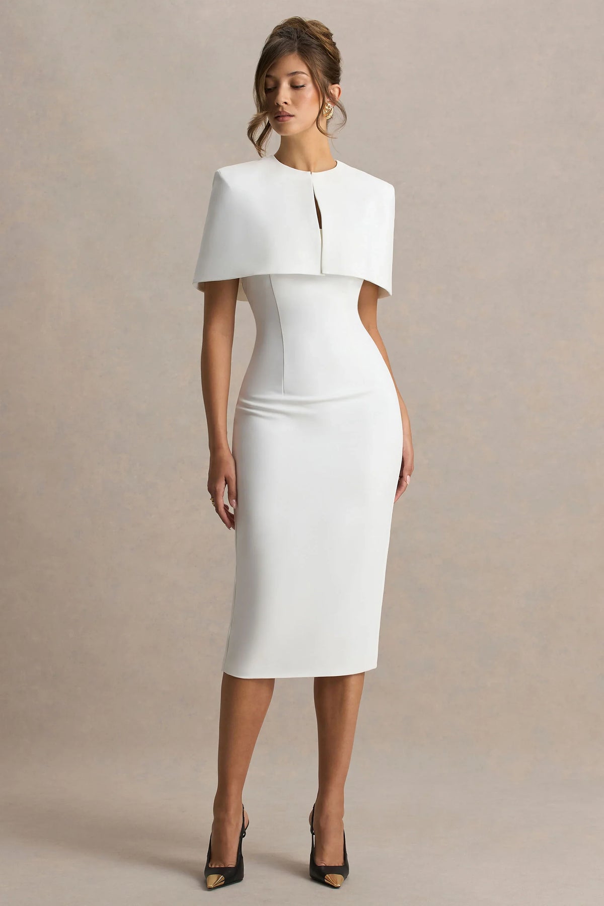 Baylor White Midi Dress With Removable Cape