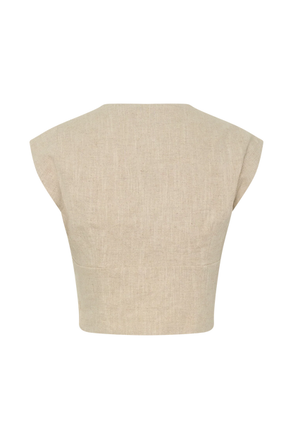 Anahita Linen Front Bows Short Sleeve Top Natural