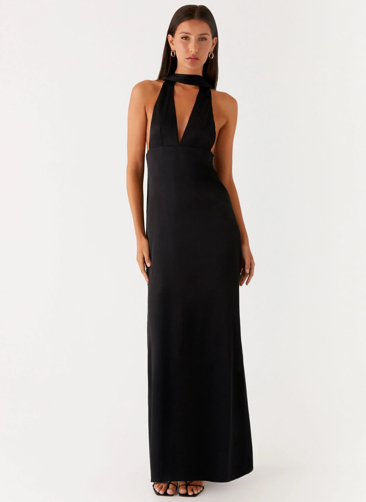 Alicia Satin Halter Maxi Dress Black