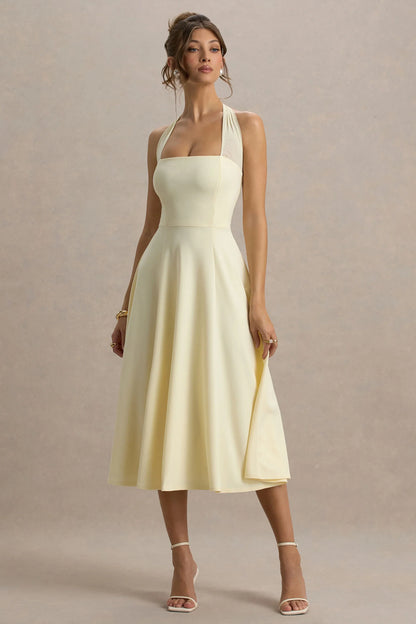 Auburn Pale Lemon Halter Neck Midi Dress