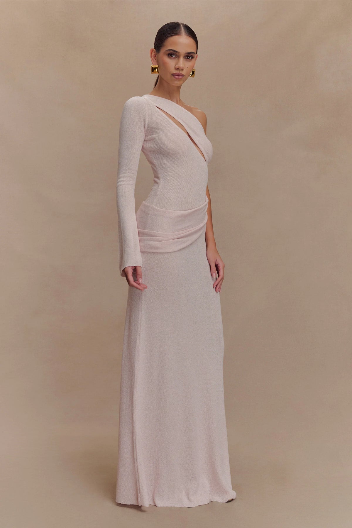 Alexius One Shoulder Knit Maxi Dress Dusty Pink