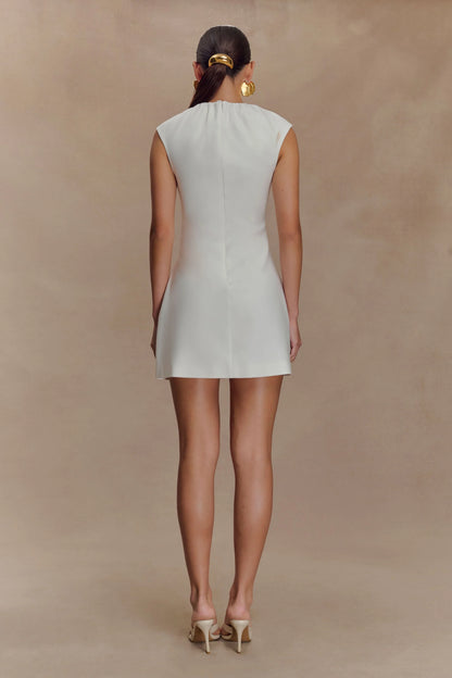 Ariana Pleated Neck Mini Dress Ivory