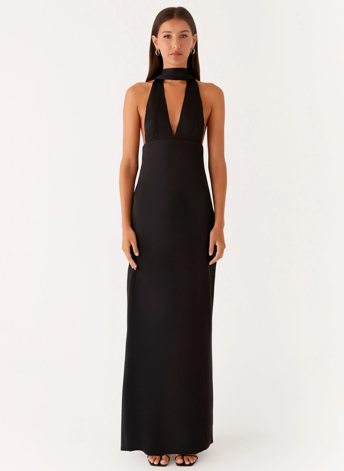Alicia Satin Halter Maxi Dress Black