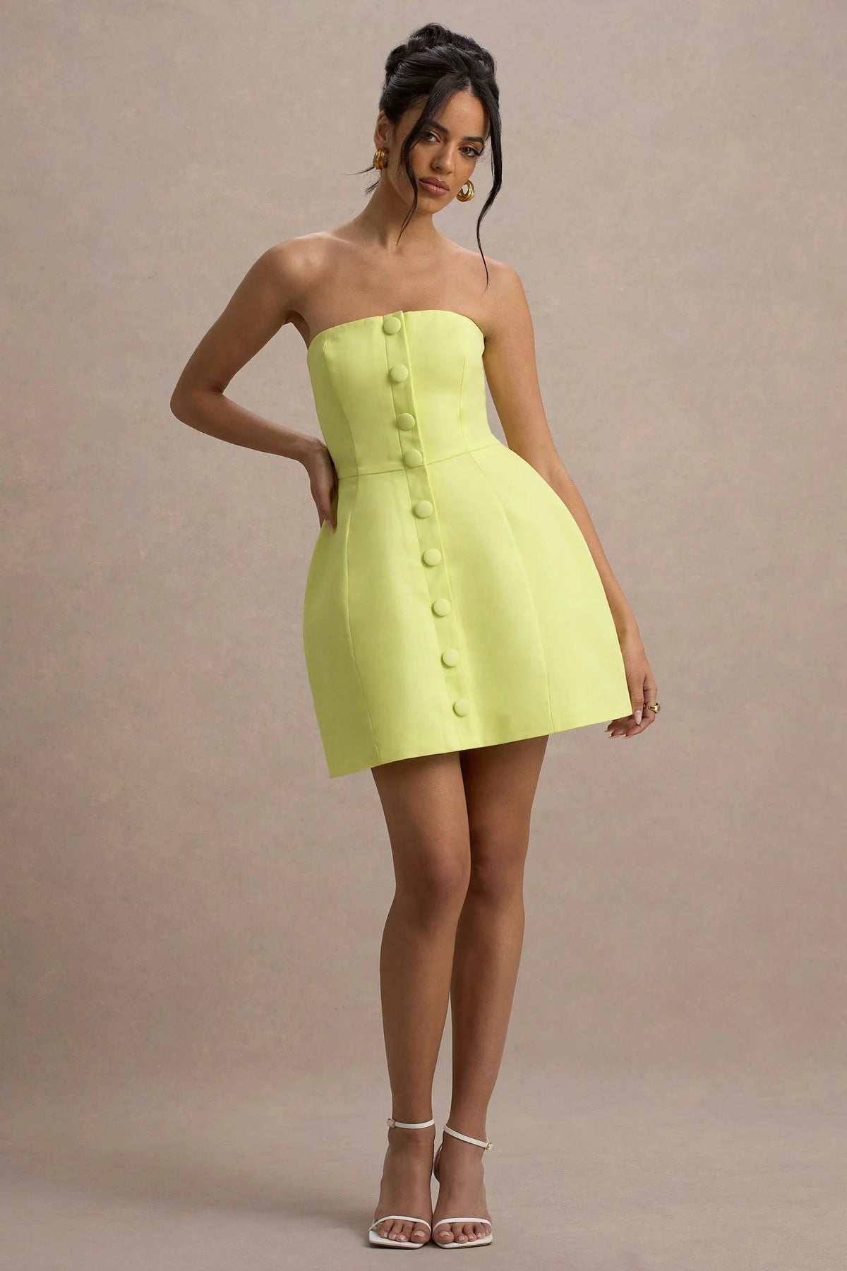 Anniston Lemon Bandeau Tailored Button Mini Dress
