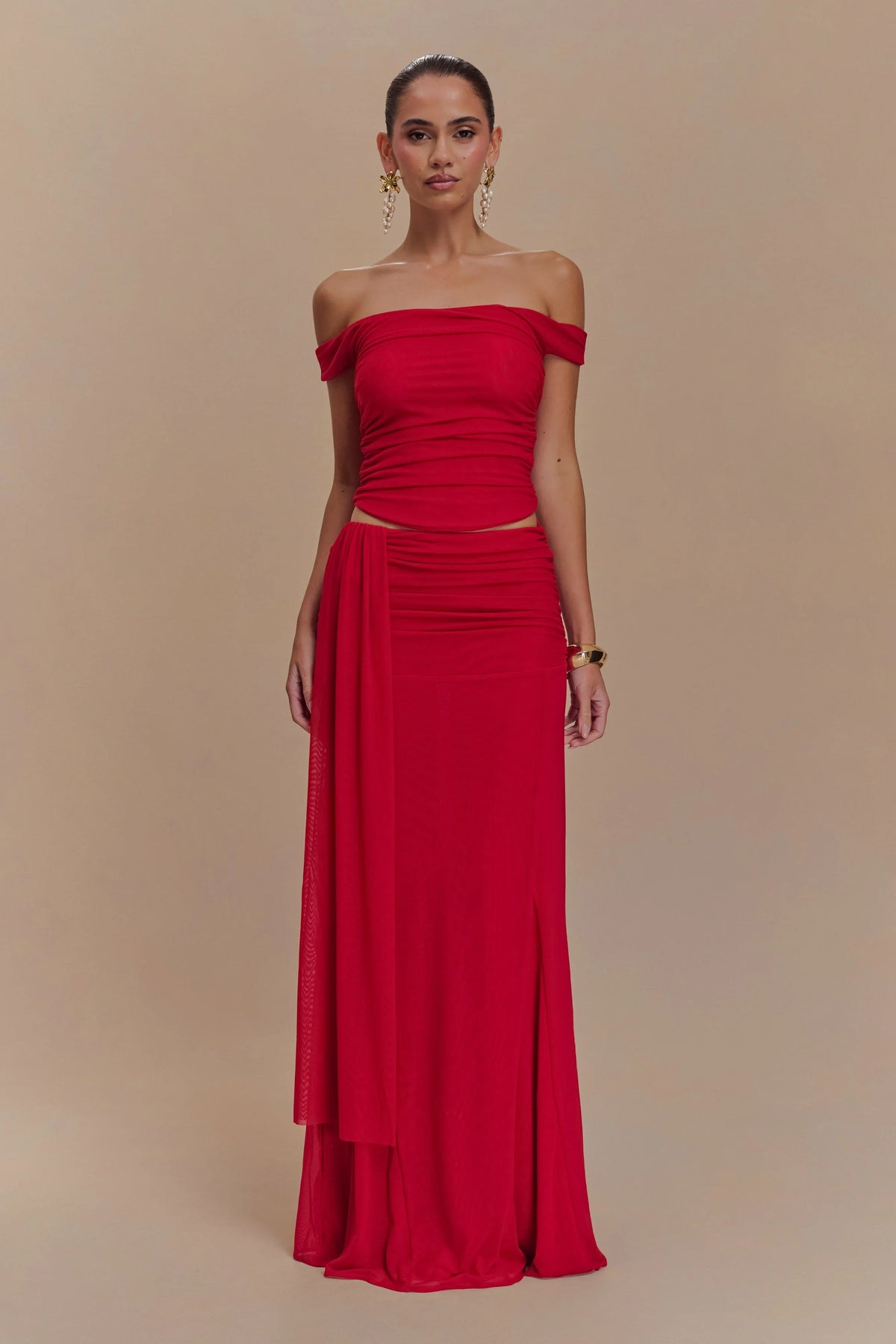 Arna Mesh Maxi Skirt Ruby