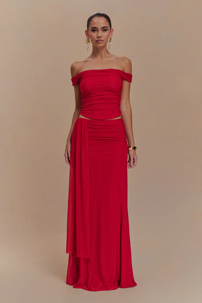 Arna Mesh Maxi Skirt Ruby