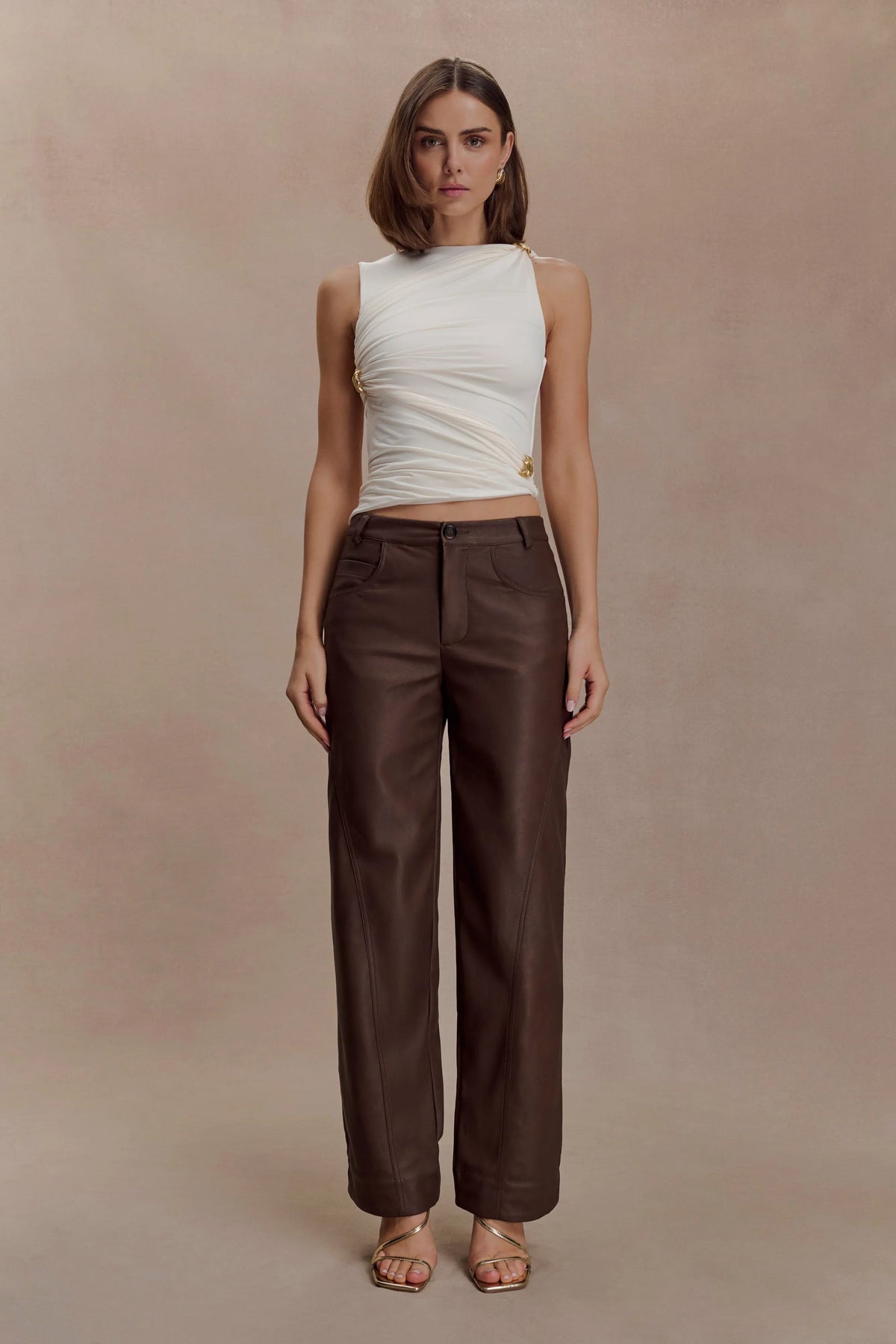 Amia Slinky Sleeveless Top With Hardware Ivory