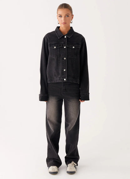 Back Again Oversized Denim Jacket Charcoal Wash