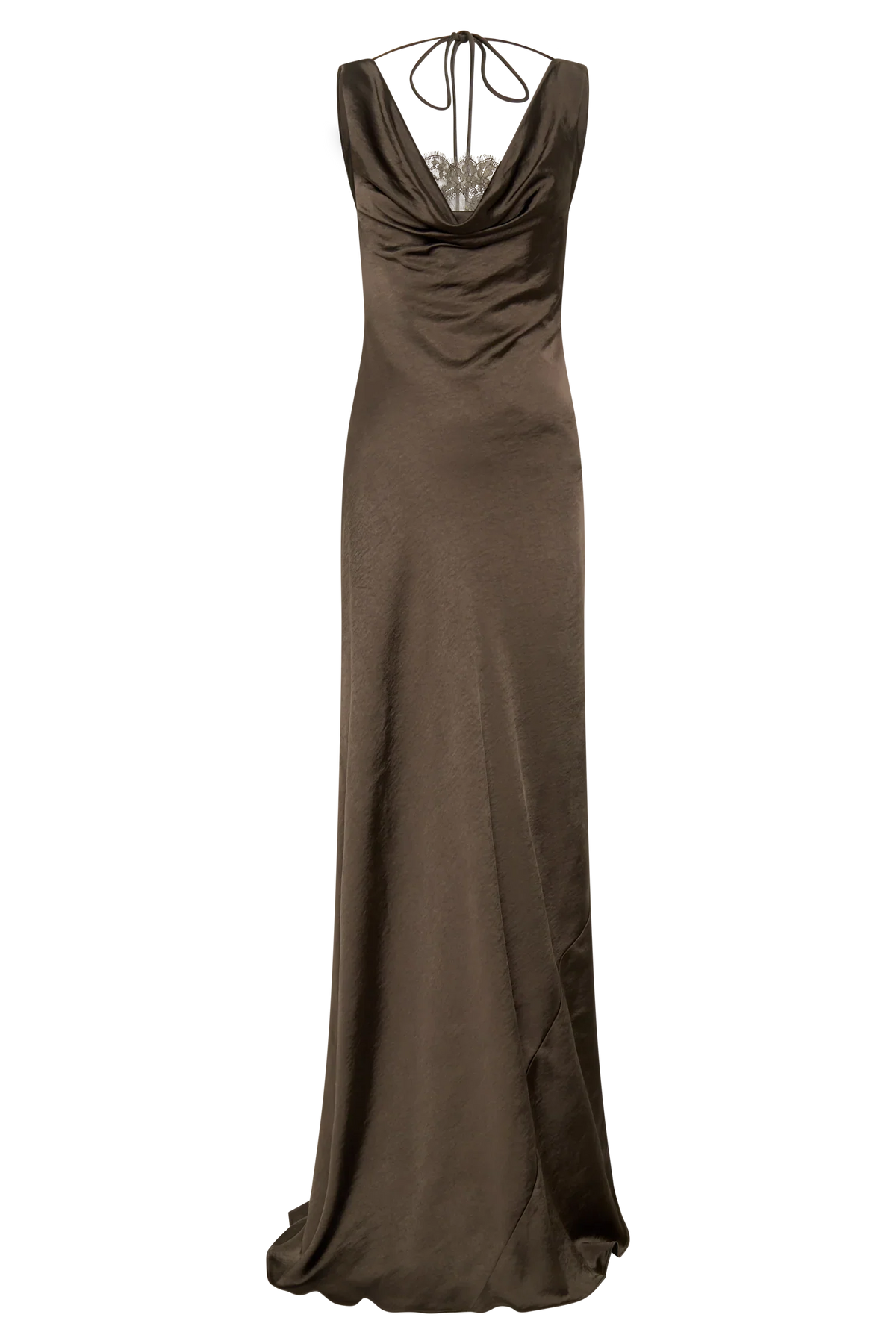 Ashley Cowl Neck Lace And Satin Maxi Dress Mocha