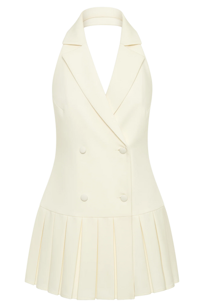 Antoinette Pleated Mini Dress Ivory