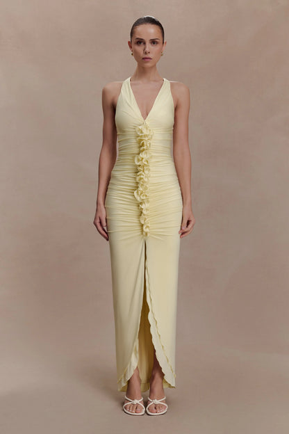 Alessandra Slinky Ruffle Maxi Dress Lemon