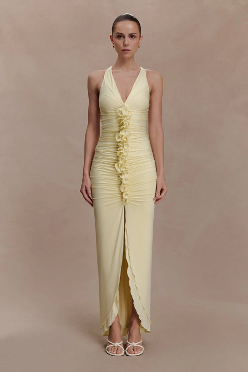 Alessandra Slinky Ruffle Maxi Dress Lemon