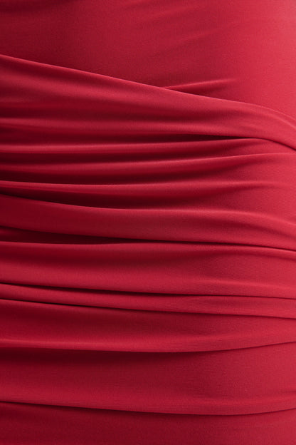Aubrey Red High Neck Wrapped Mini Dress With Sash