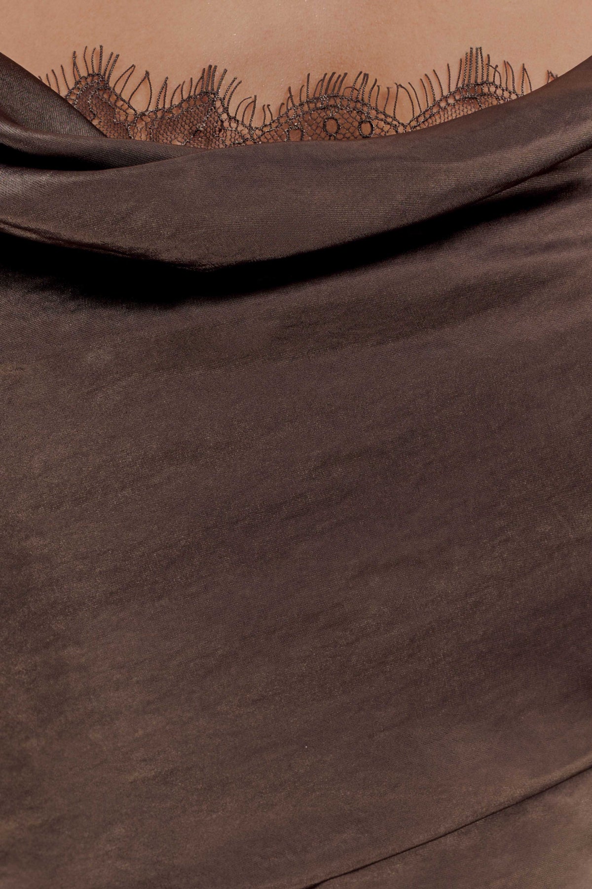 Ashley Cowl Neck Lace And Satin Maxi Dress Mocha