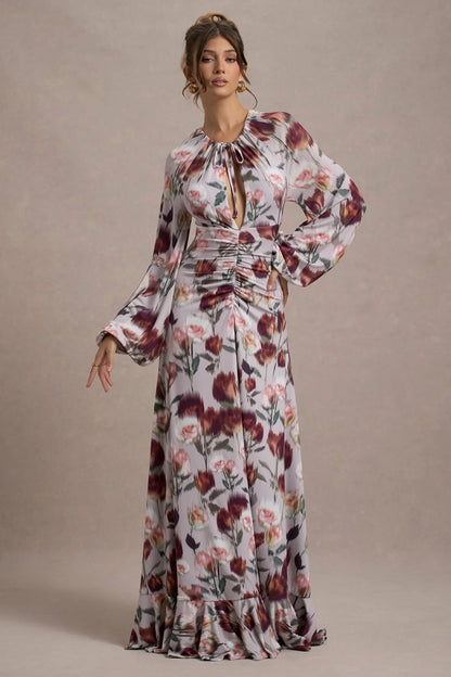 Althena Cream Floral Print Balloon Sleeve Maxi Dress