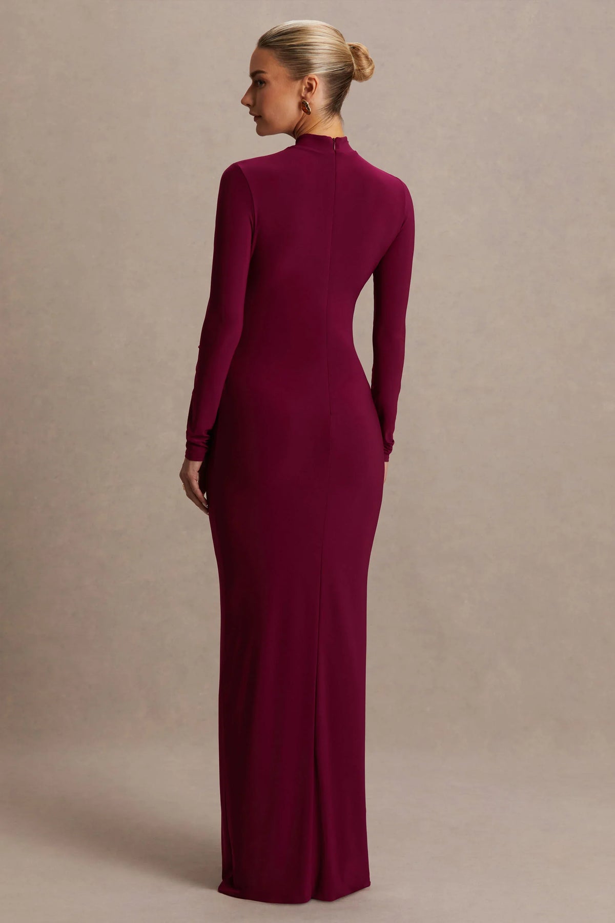 Alejandra Burgundy Maternity Long Sleeve High Neck Maxi Dress