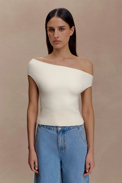 Carley Off Shoulder Knit Top Ivory