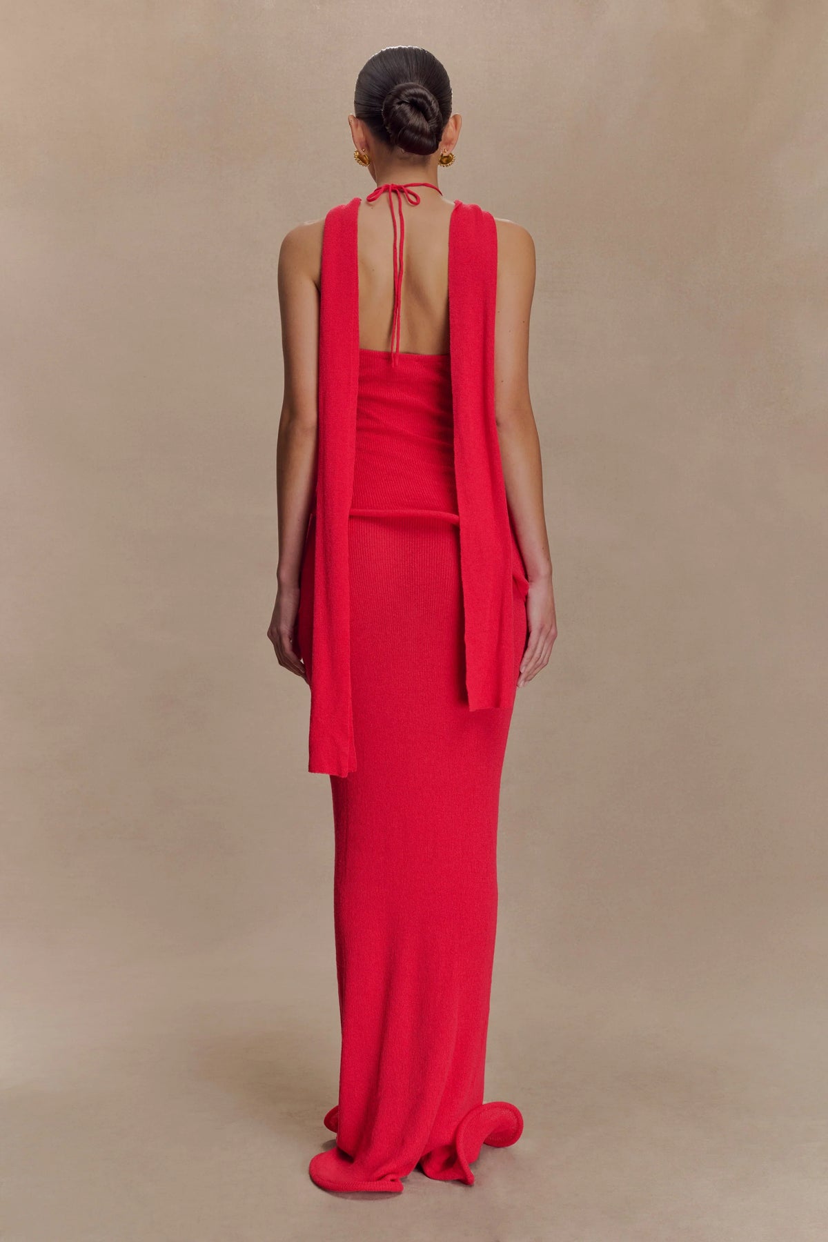 Caprice Halter Knit Maxi Dress Red