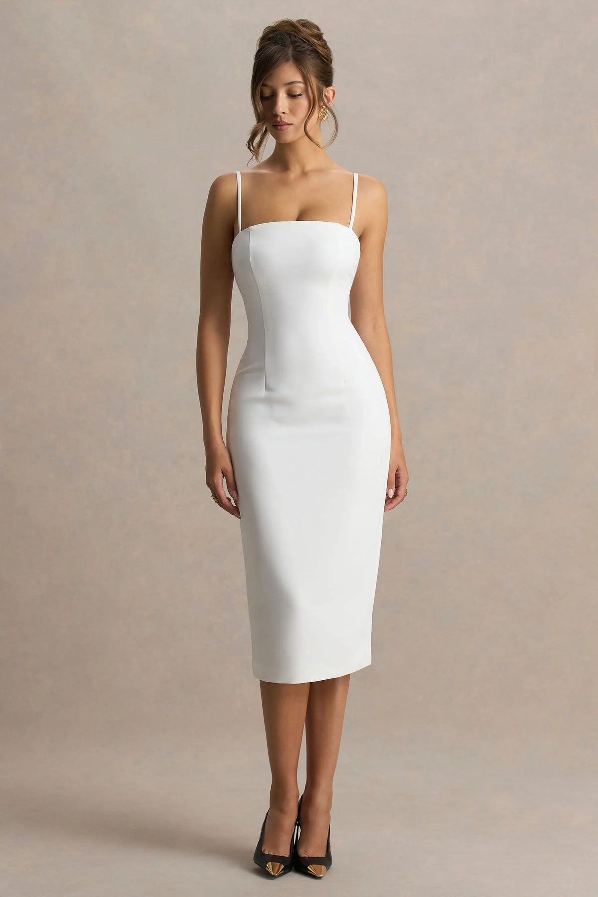 Baylor White Midi Dress With Removable Cape