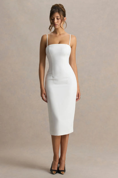 Baylor White Midi Dress With Removable Cape