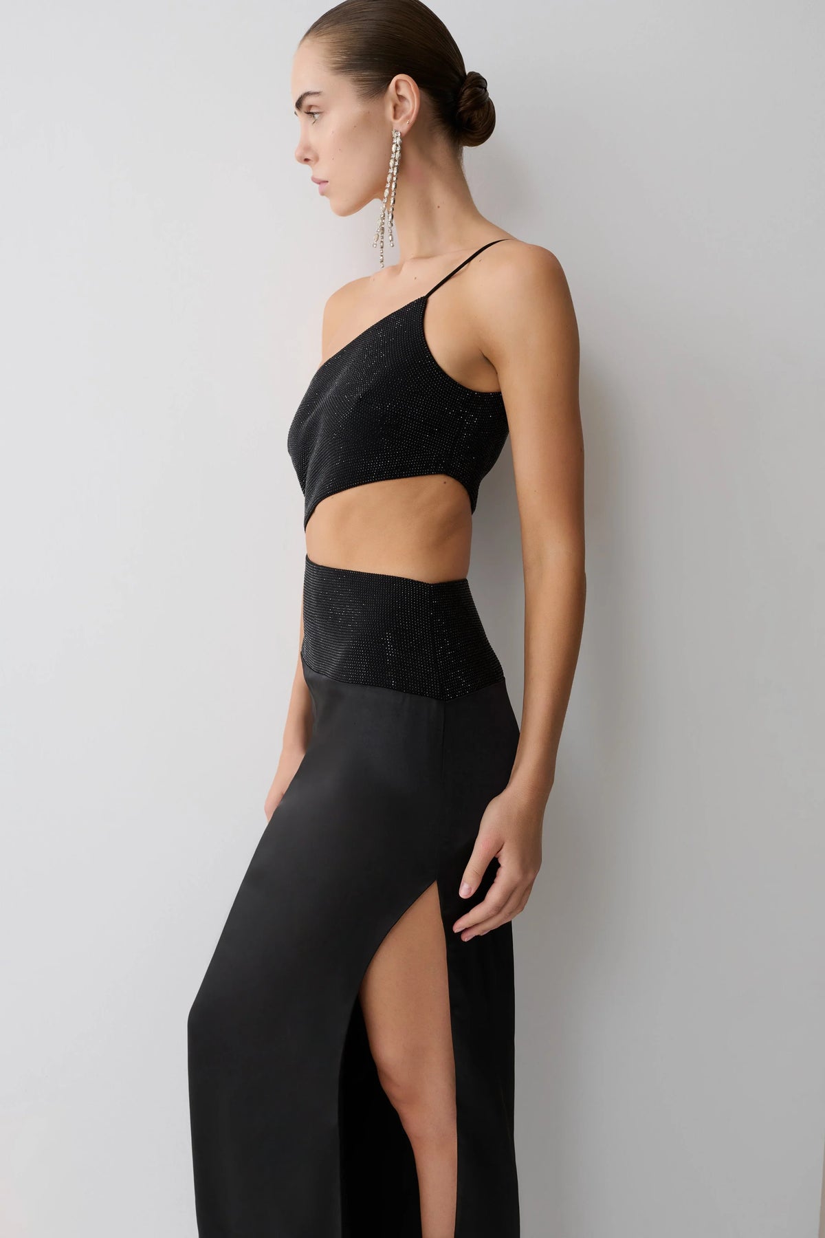 Athena One Shoulder Diamante Maxi Dress Black