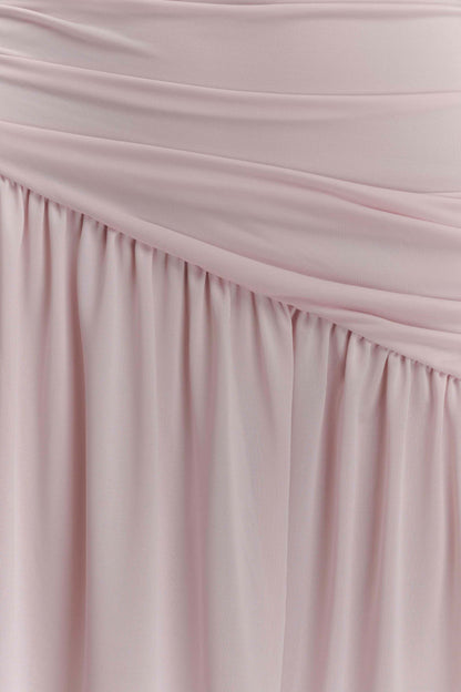 Bex Strapless Slinky Maxi Dress With Split Pale Pink