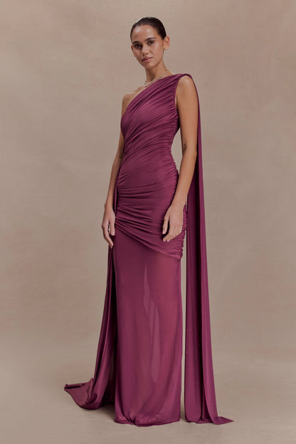 Asher Slinky One Shoulder Maxi Dress Neutral Plum