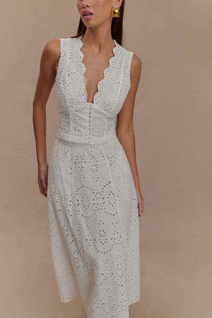 Arla Sleeveless Broderie Top White