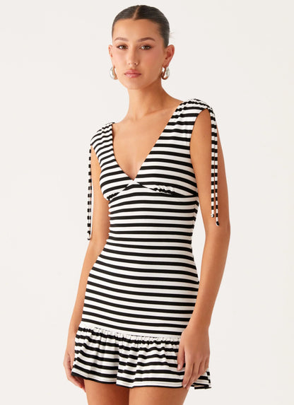 Acacia Mini Dress Black White Stripe