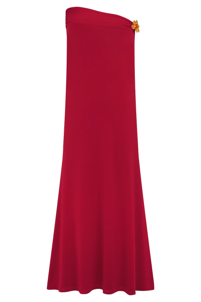 Ainsley Asymmetrical Maxi Skirt With Floral Hardware Fuchsia Pink