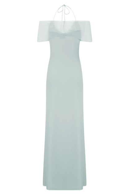 Bernadina Mesh And Slinky Halter Maxi Dress Pale Blue
