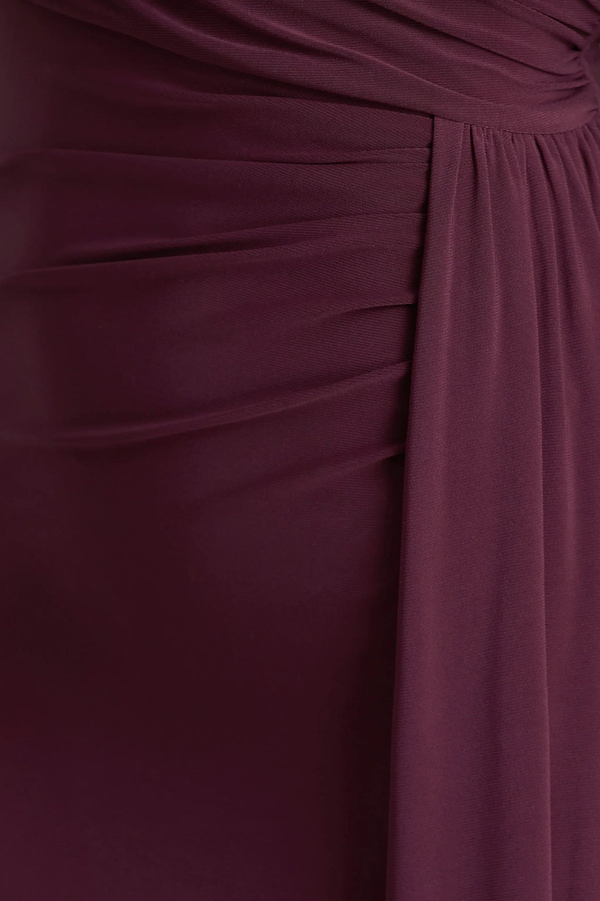 Anticipation Burgundy High Neck Maxi Dress With Front Split And Ruched Detailing