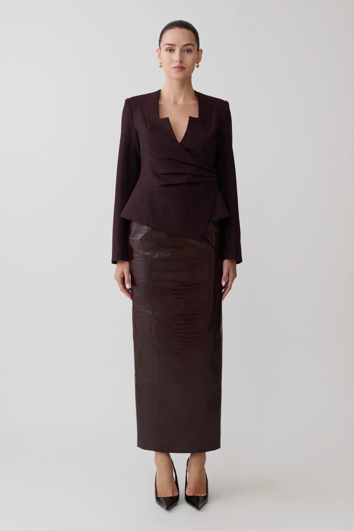 Agatha Square Neck Blazer Plum Pinstripe