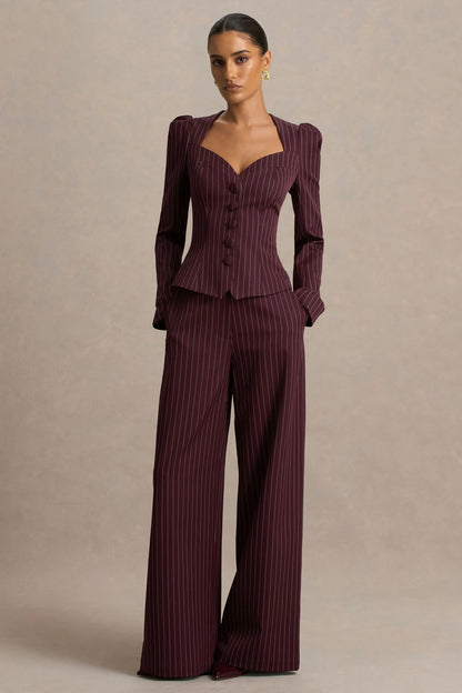 Asteria Burgundy Pinstripe Wide Leg Trousers
