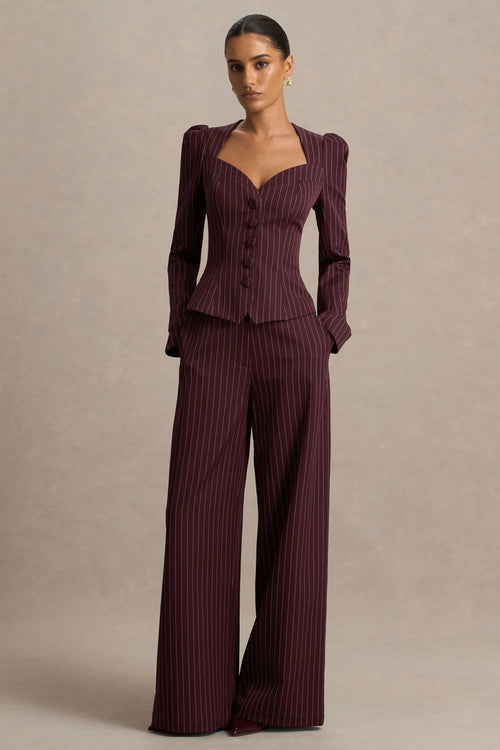 Asteria Burgundy Pinstripe Wide Leg Trousers
