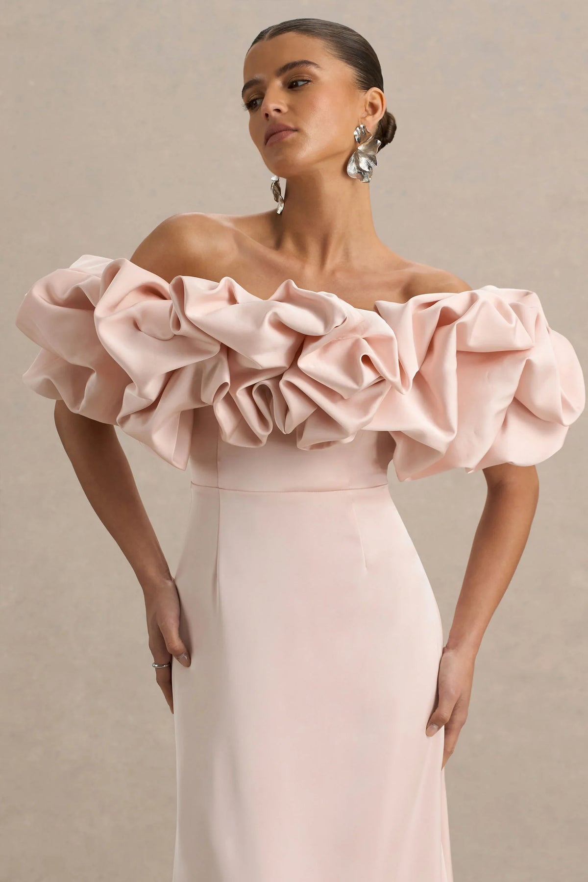 Allie Pale Pink Puff Bardot Maxi Dress