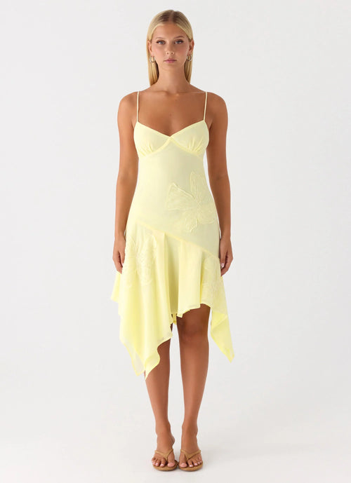 Aysha Beaded Flower Midi Dress Yellow