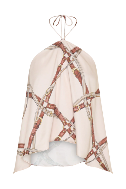 Adelaide Draped Satin Halter Top Chain Print