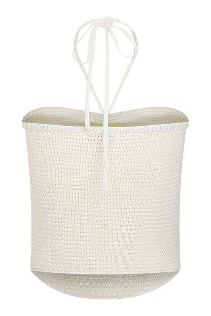 Aletta Knit Pearl Halter Top Ivory