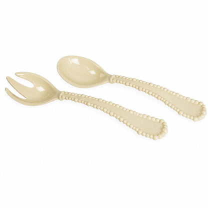 Beatriz Ball Vida Alegria melamine salad servers with pearl-rimmed handles in a glossy cream finish.