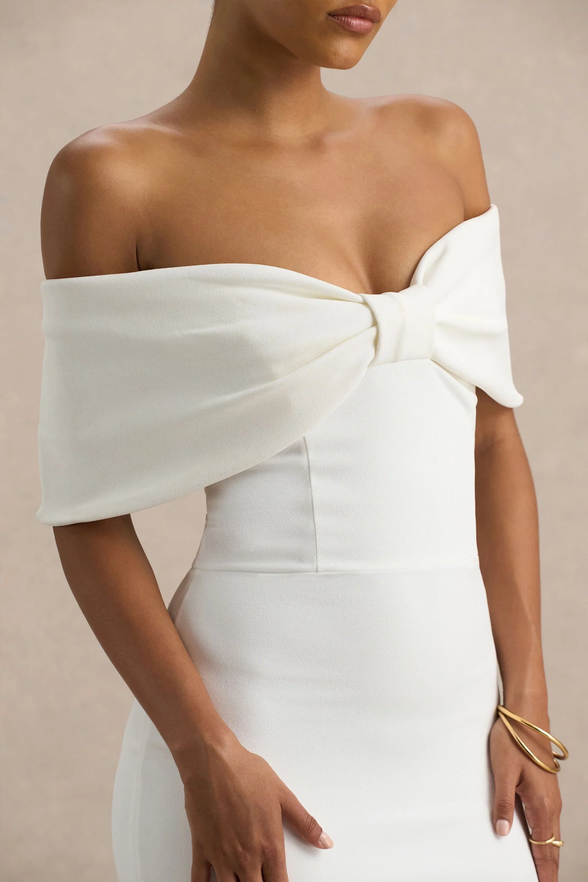 Bayshore White Bow Bardot Midi Dress