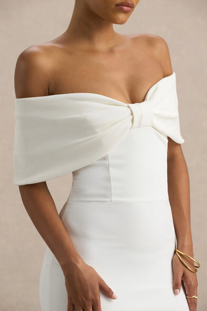 Bayshore White Bow Bardot Midi Dress