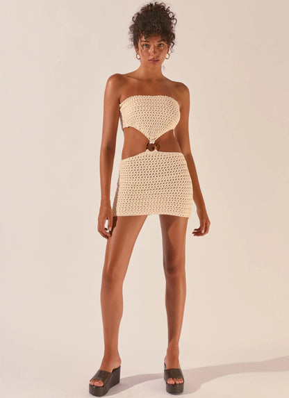 Balmy Nights Crochet Mini Dress Seashell