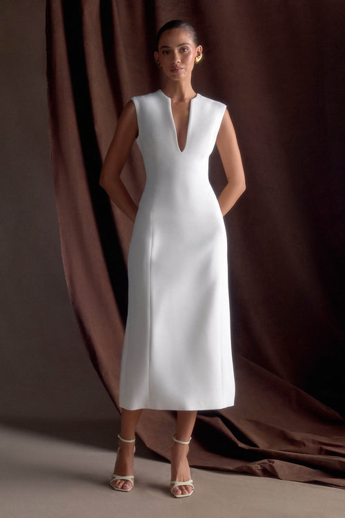 Audrine Suiting Sleeveless Midi Dress Ivory