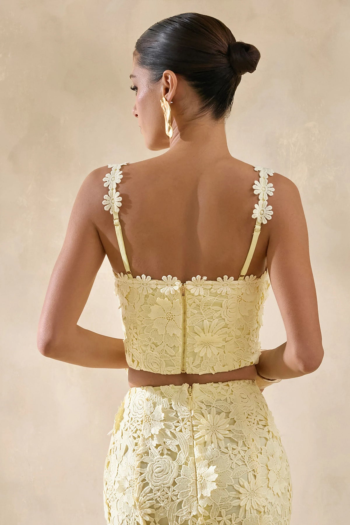 Blythe Lemon Lace Square Neck Crop Top