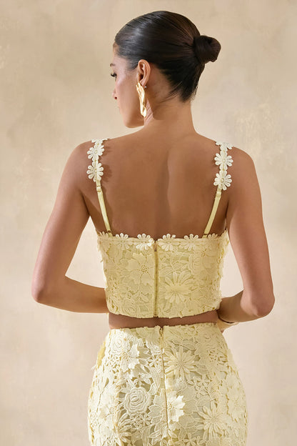 Blythe Lemon Lace Square Neck Crop Top