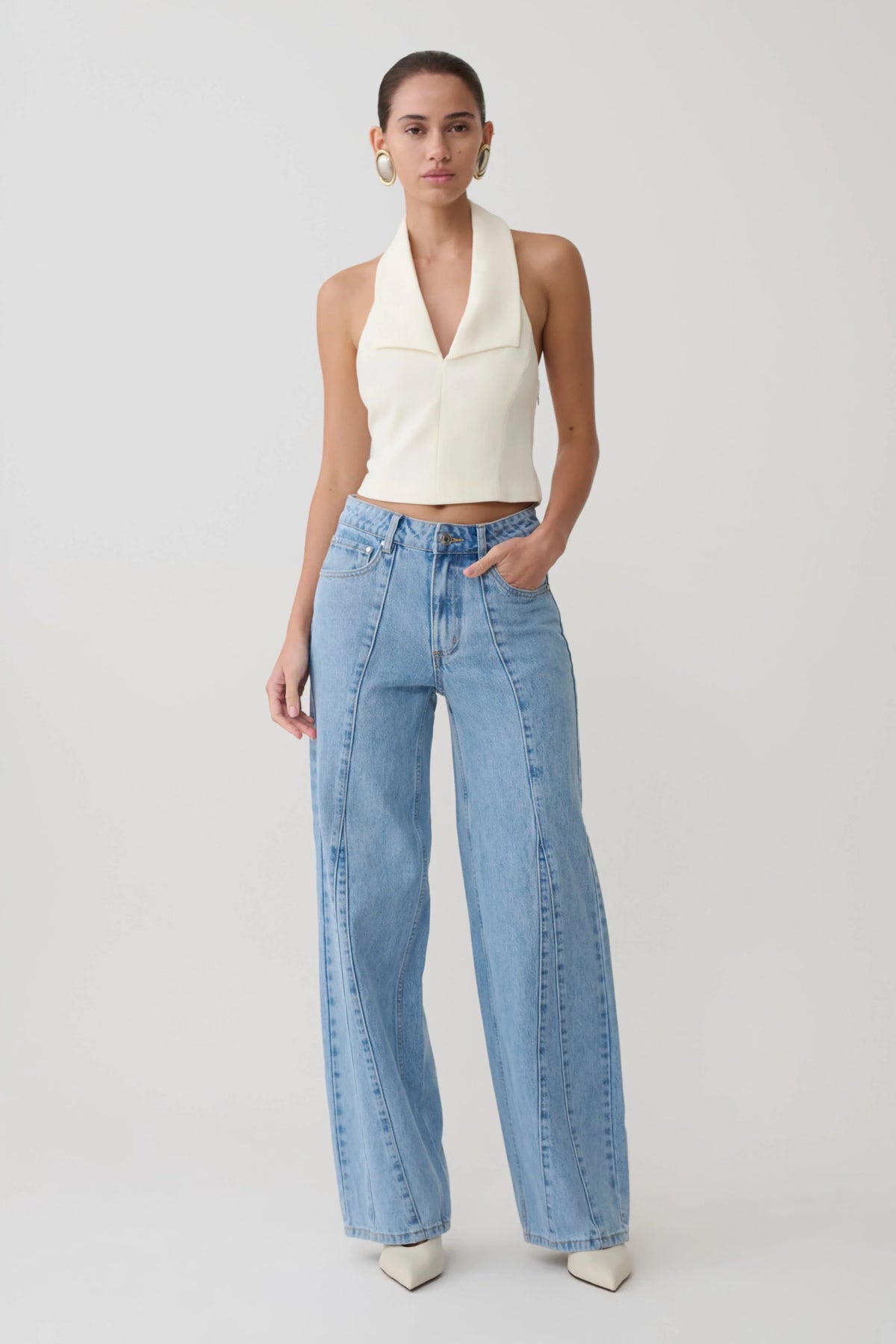 Calla Collared Sleeveless Halter Top Ivory